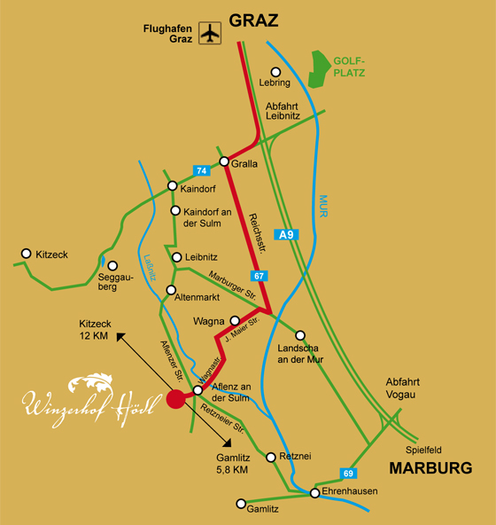 Anfahrt WInzerhof H&ouml;dl Wagna S&uuml;dsteiermark